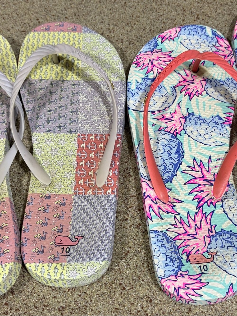 VINEYARD VINES Flip Flop Sandals - Pink Coral & Pastel Patchwork Bundle